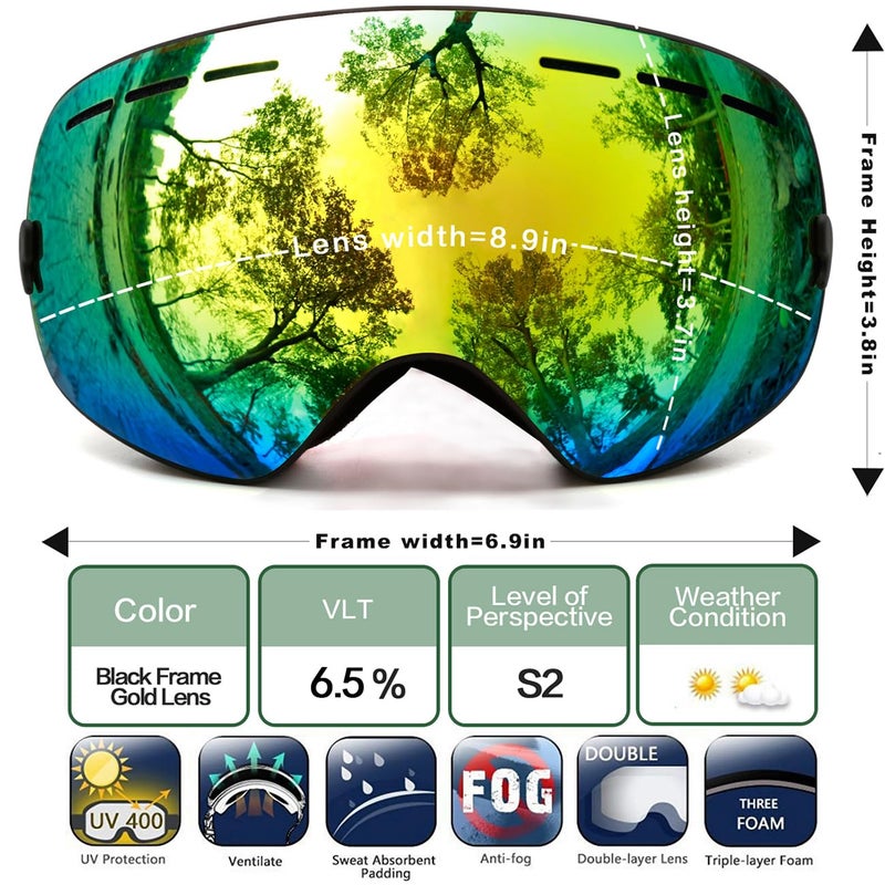 JULI Eyewear نظارات جولى للتزلج، نظارات رياضية شتوية للثلوج مع حماية من الضباب وأشعة UV عدسات كروية مزدوجة قابلة للتبديل للرجال والنساء والشباب للتزلج على الثلج والتزحلق على الجليد باللون الذهبي - Image 2